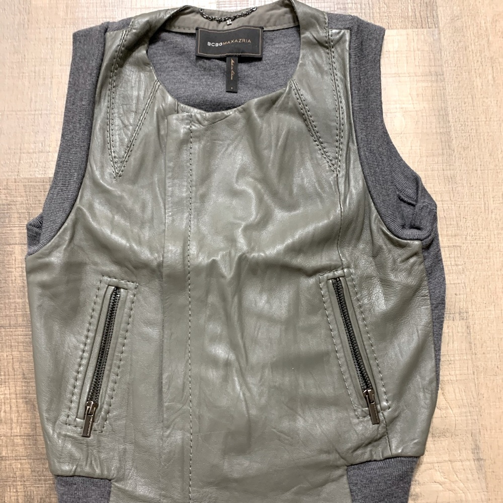 BCBGMaxazria Army Green Leather Vest